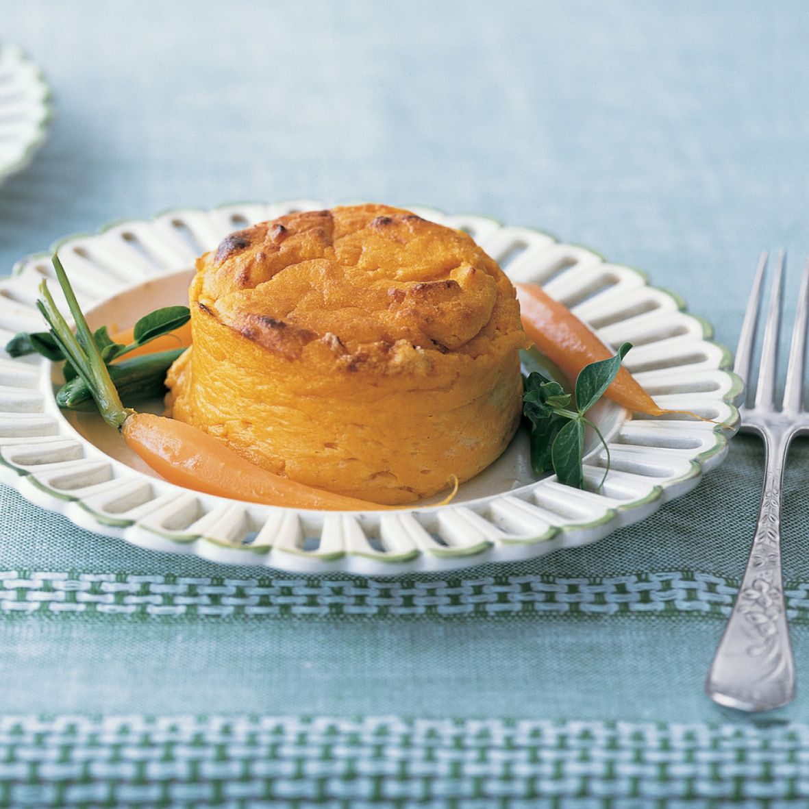 Carrot pudding soufflé with buttered vegetables.jpg