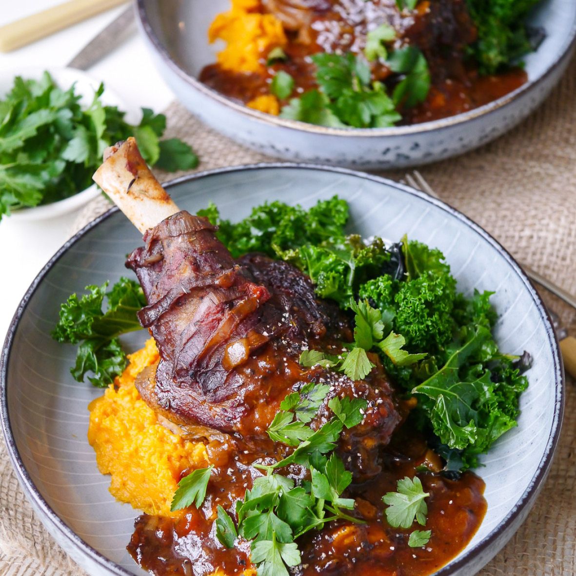 Slow cooked lamb shanks with thyme and balsamic