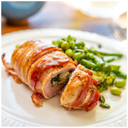 Chicken Thigh Roast  stuffed with Camembert and Bacon 