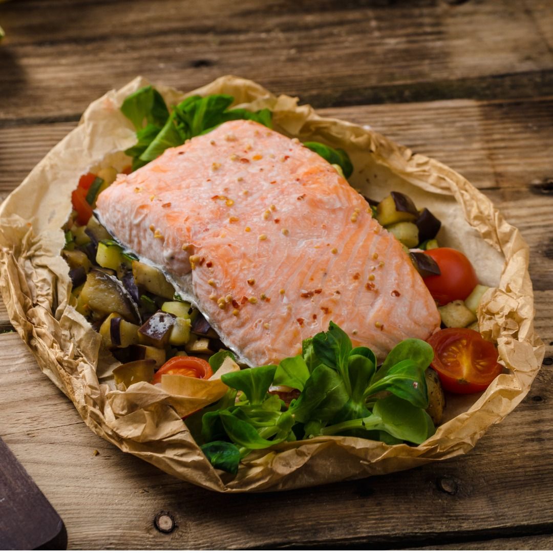 Salmon En Papillote with Mediterranean Vegetables