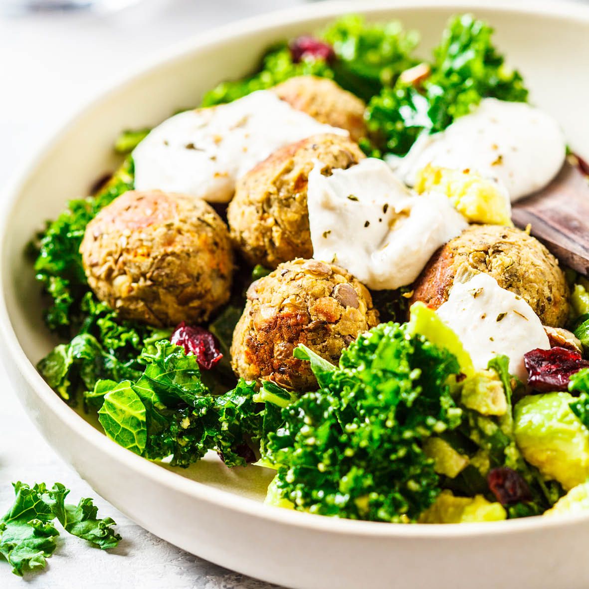 Vegan Meatballs with Green Kale Salad, Avocado and Tahini Dressing.jpg