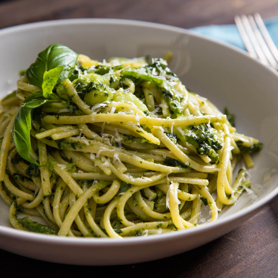 Fusilli with Pesto, Green Beans and Potato - Pasta alla genovese