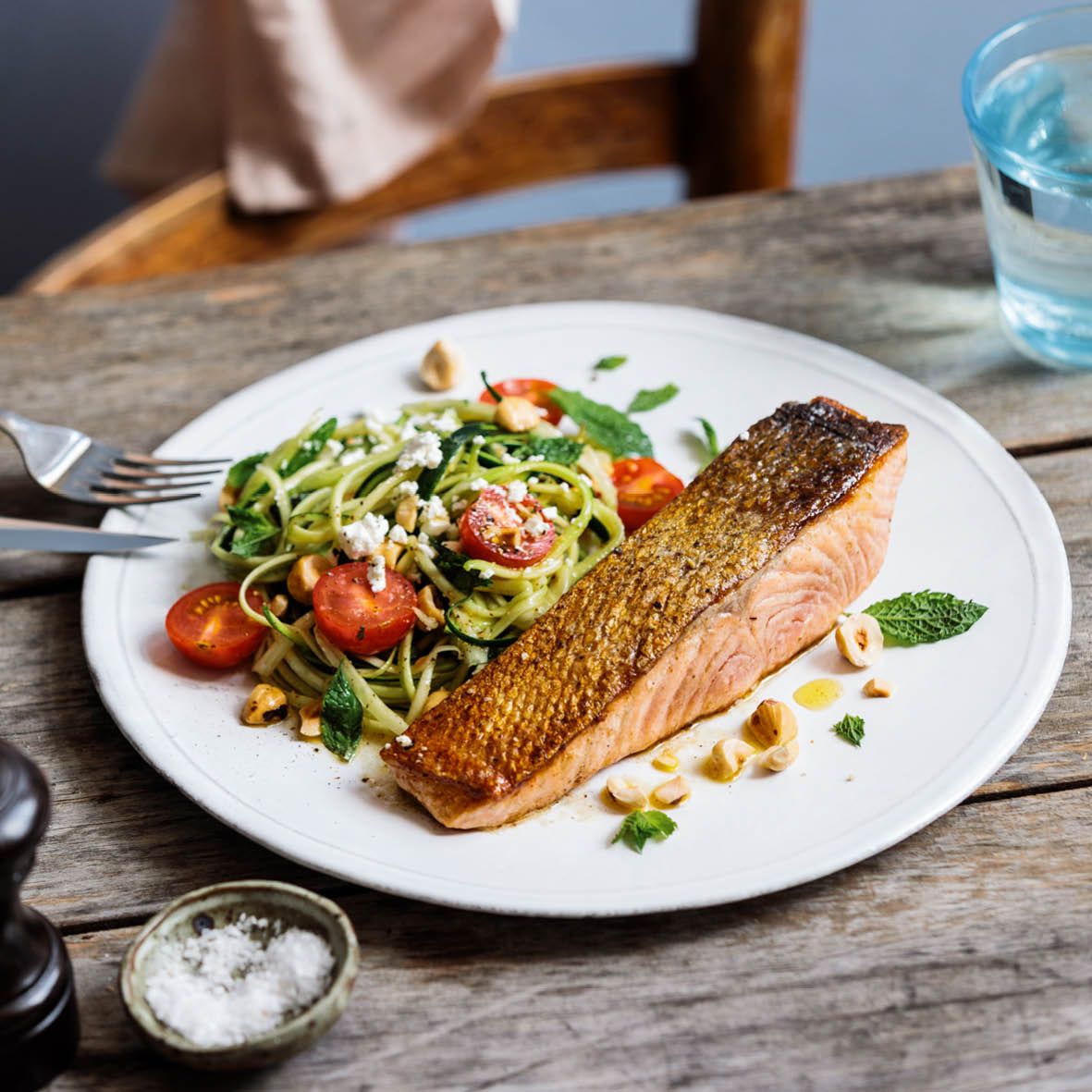 Creamy Brazil Nut Pesto Pasta with Roasted Courgette, Peas & Rocket -  Cupful of Kale