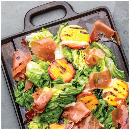 Prosciutto, peach and lettuce salad