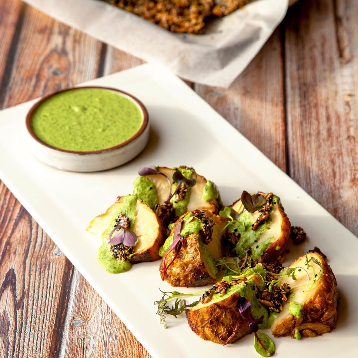 Halloumi-and-Vegetable Skewers with Pomegranate-Tahini Sauce