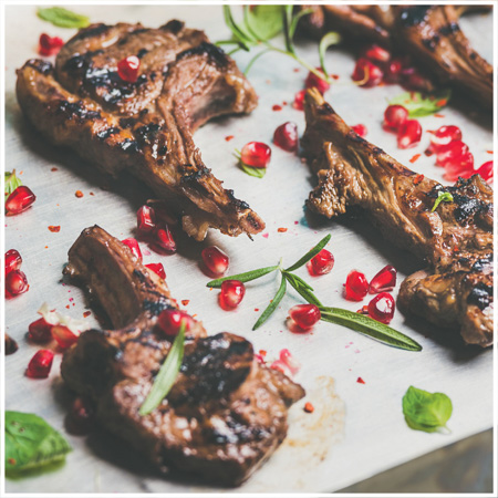 Dukkah crusted lamb chops with mint and pomegranate salad