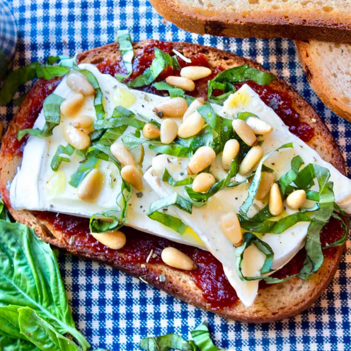 Sourdough with Capsicum Jam, Saint Angel and Pine Nuts.jpg