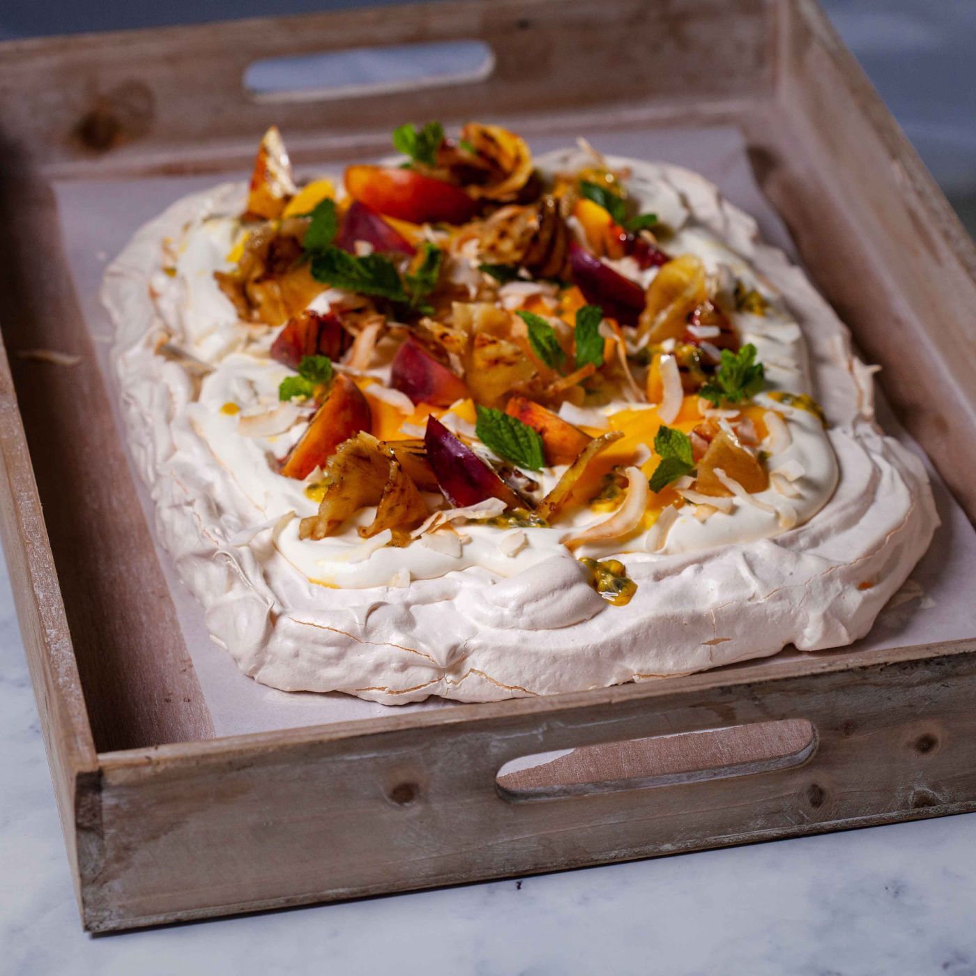 Grilled Summer Fruit Pavlova with Coconut Cream