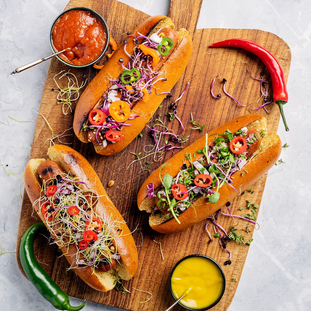 Turkey hotdogs with chilli and capsicum salsa