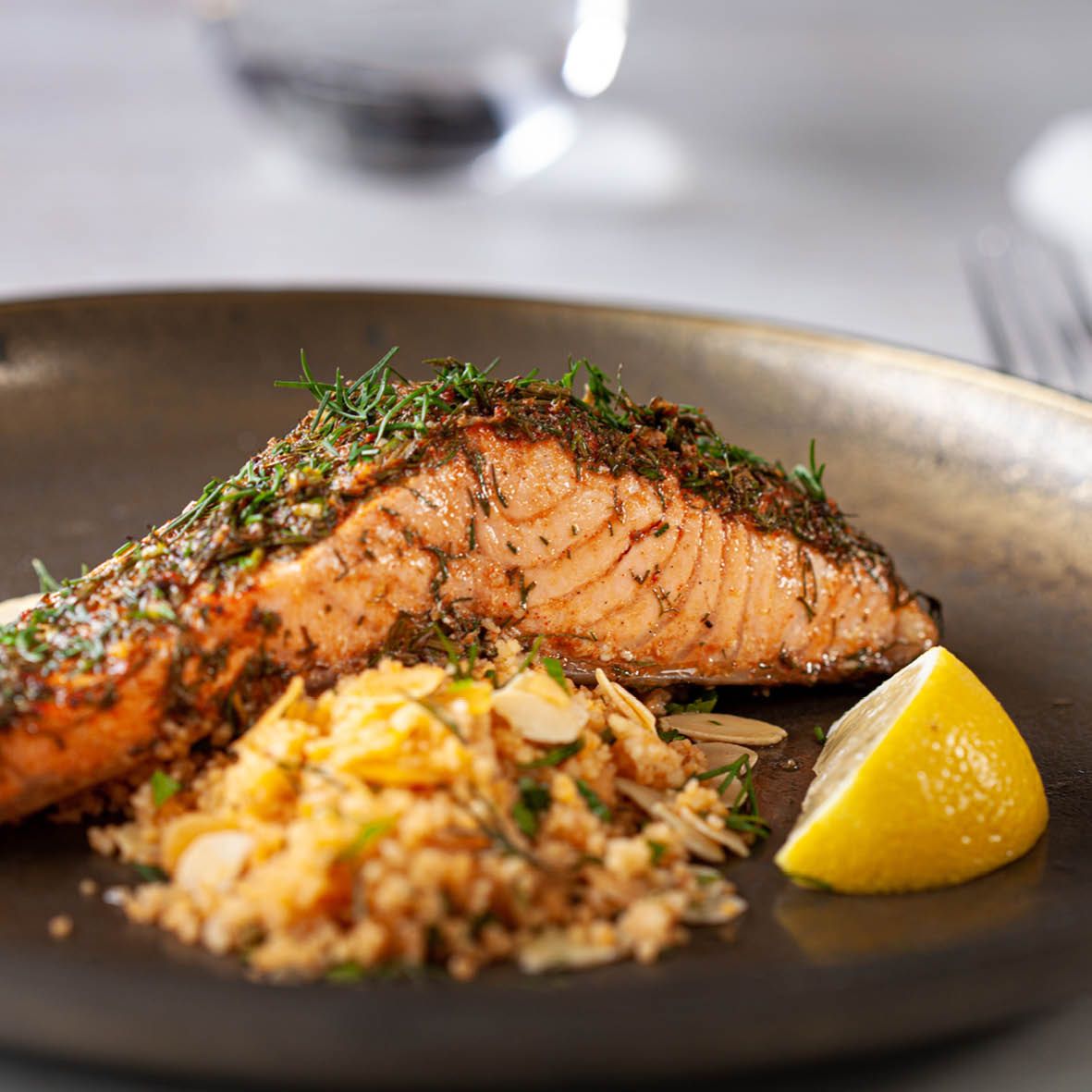 Herbed Salmon with Almond Couscous